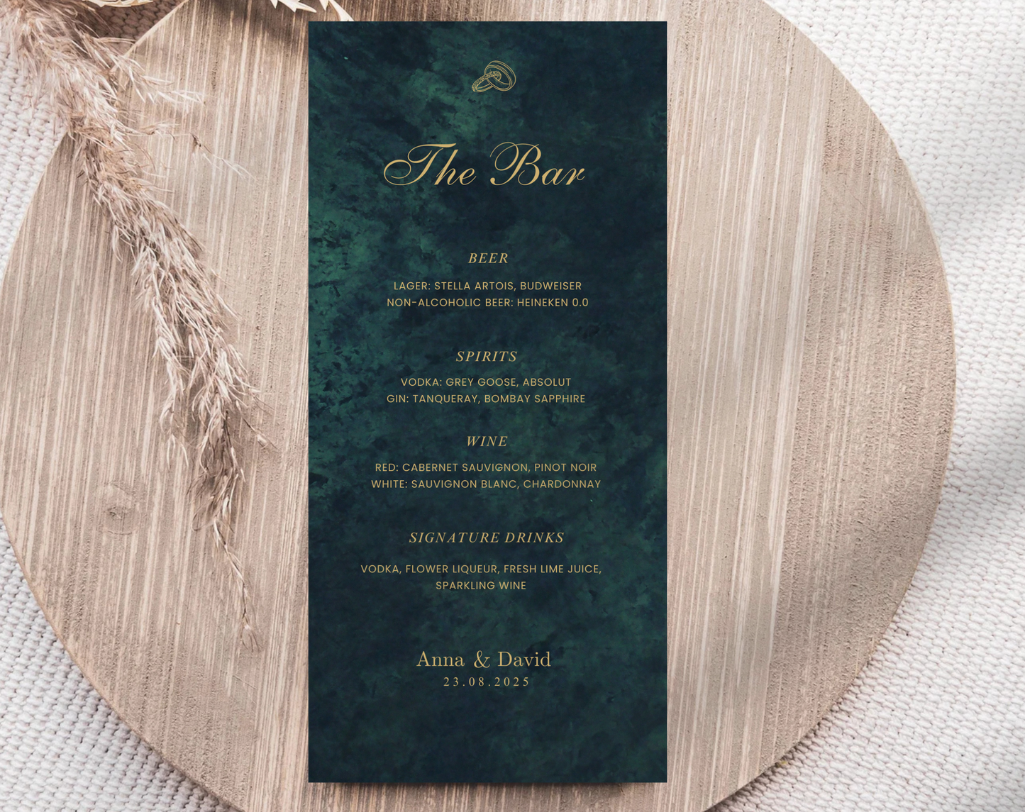 Gold & Dark Green Wedding Bar Menu Template | Editable Drink Menu | Elegant Wedding Bar Sign | Instant Download | Luxury Wedding Decor