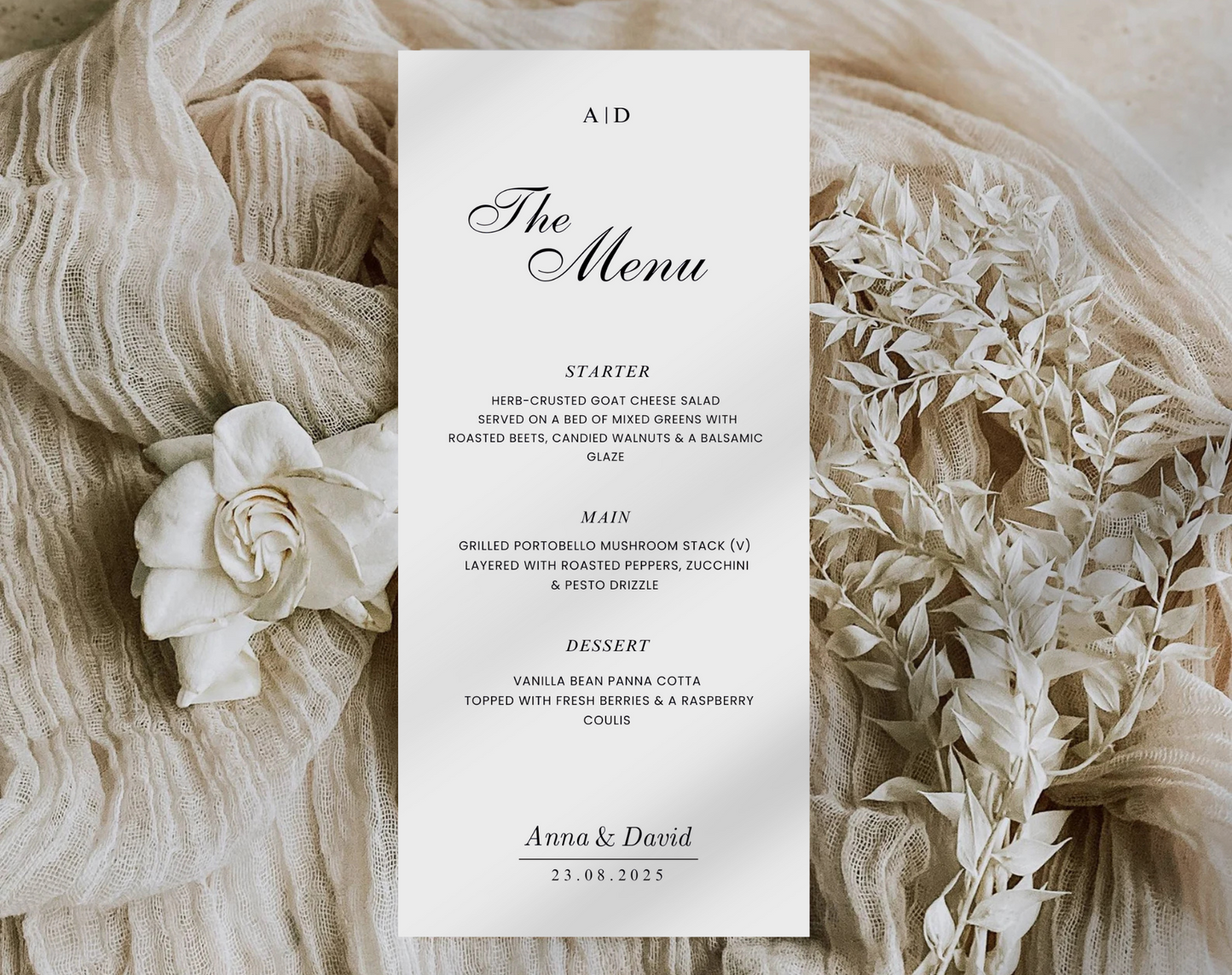 Modern Wedding Menu & Thank You Card Set – Editable in Canva, Napkin Note Style Reception Menu, Customizable Wedding Stationery – WLP-LIN 7140