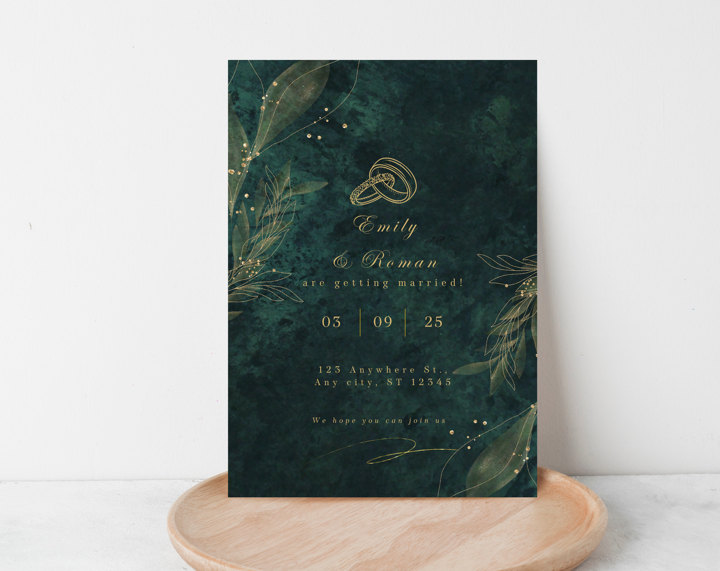 Editable Dark Green Wedding Invitation – Modern Digital Wedding Invite Template, Customizable Printable, Elegant Wedding Card for 2025
