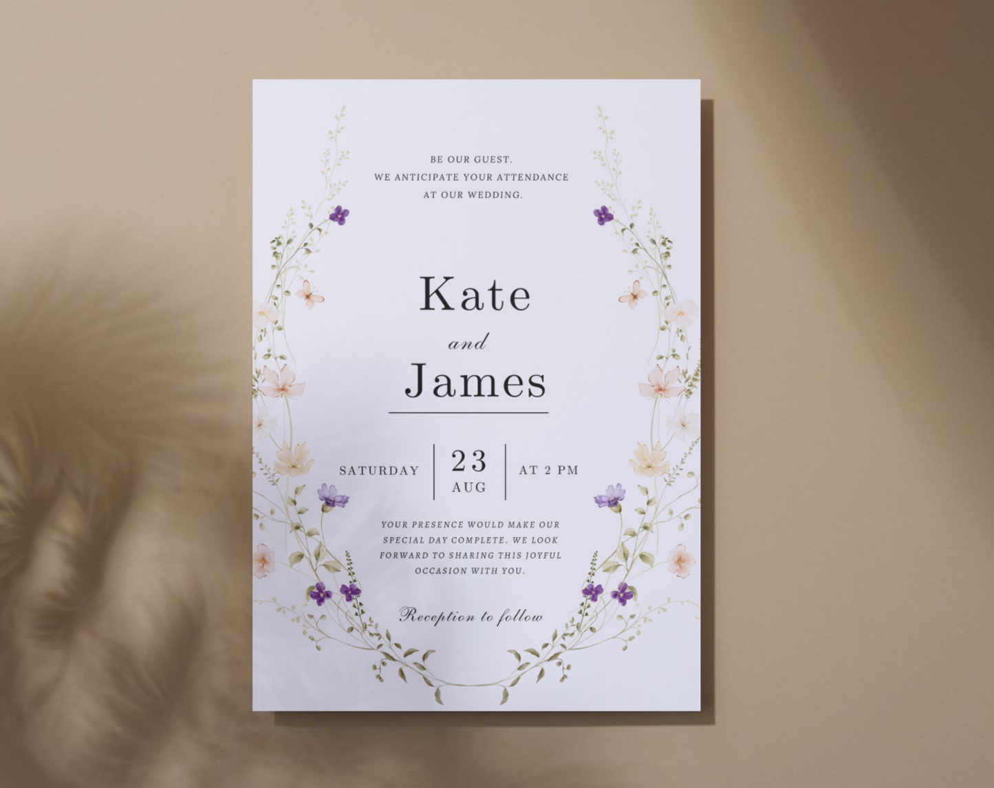 Wildflower Wedding Invitation Bundle with QR Code – Printable Boho Floral Invite Suite, Elegant Online RSVP, Details & RSVP Card Template