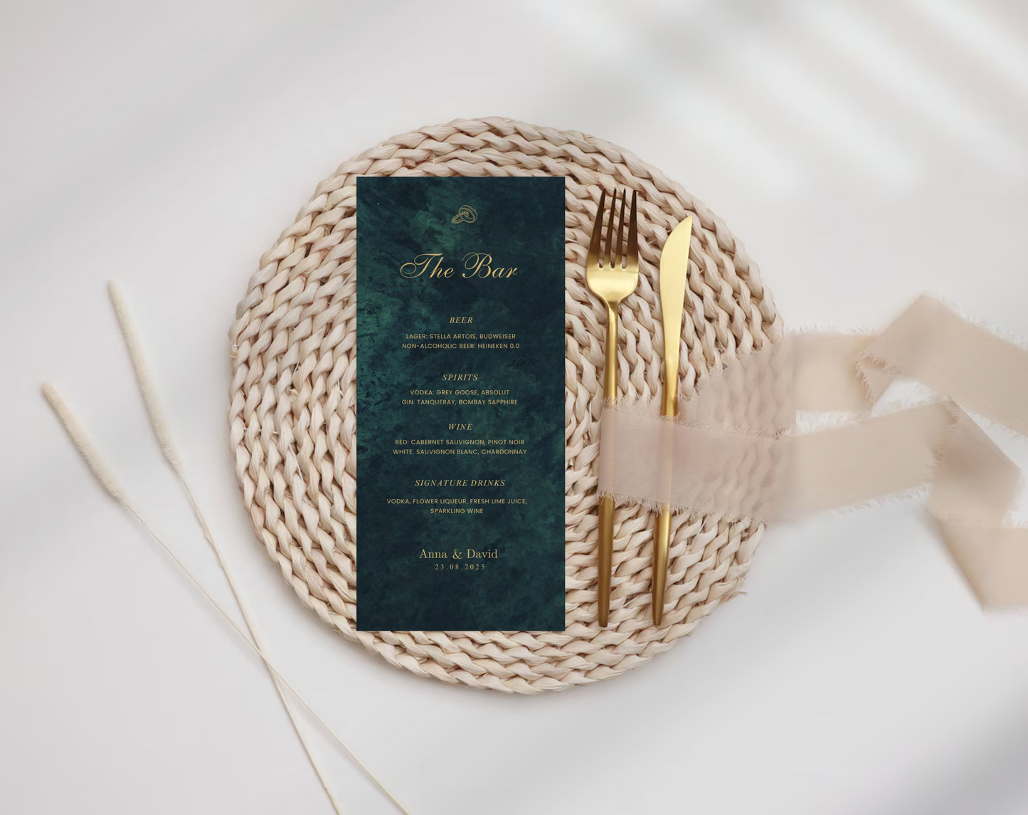 Gold & Dark Green Wedding Bar Menu Template | Editable Drink Menu | Elegant Wedding Bar Sign | Instant Download | Luxury Wedding Decor