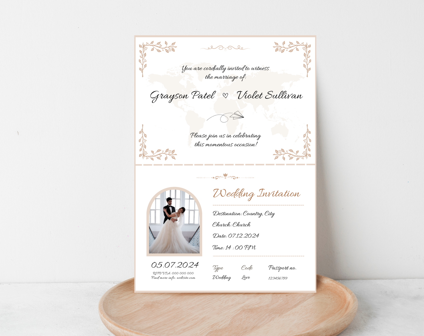 Digital Boarding Pass Wedding Invitation – Editable Travel-Themed Ticket for Destination Weddings