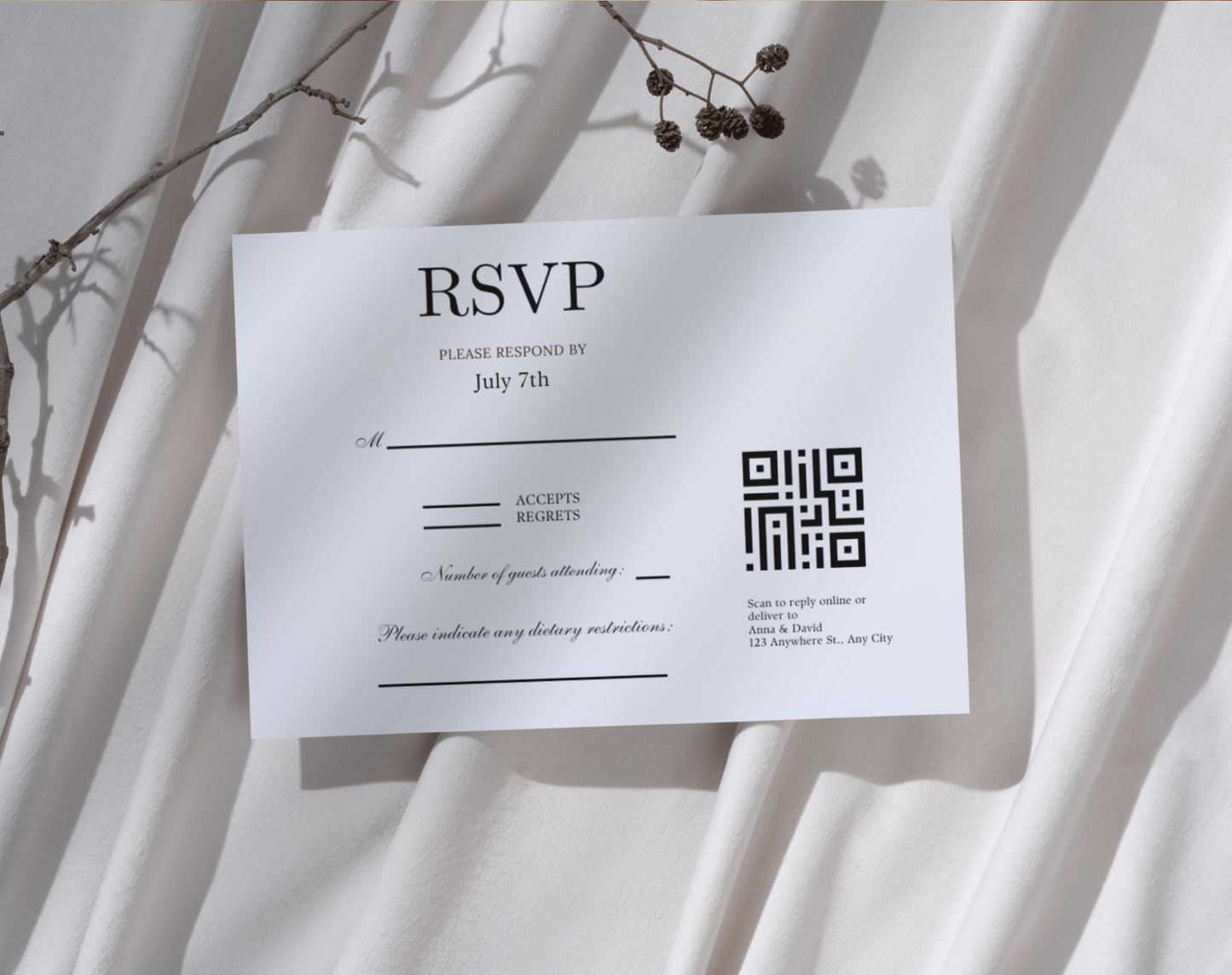 Minimalist Wedding Invitation Bundle with QR Code – Modern Printable Invite Suite, Elegant Online RSVP, Details & RSVP Card Template (Copy)