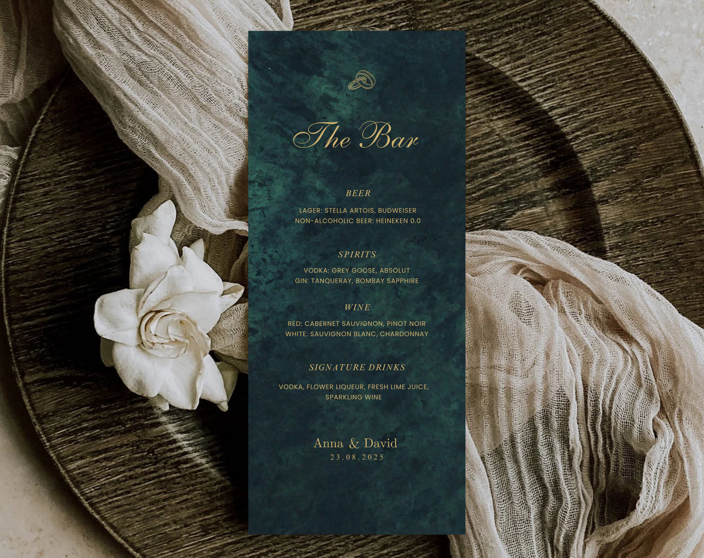 Gold & Dark Green Wedding Bar Menu Template | Editable Drink Menu | Elegant Wedding Bar Sign | Instant Download | Luxury Wedding Decor