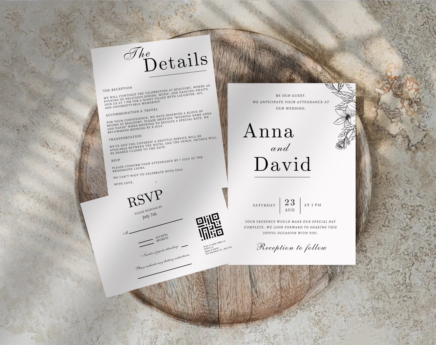 Minimalist Wedding Invitation Bundle with QR Code – Modern Printable Invite Suite, Elegant Online RSVP, Details & RSVP Card Template (Copy)