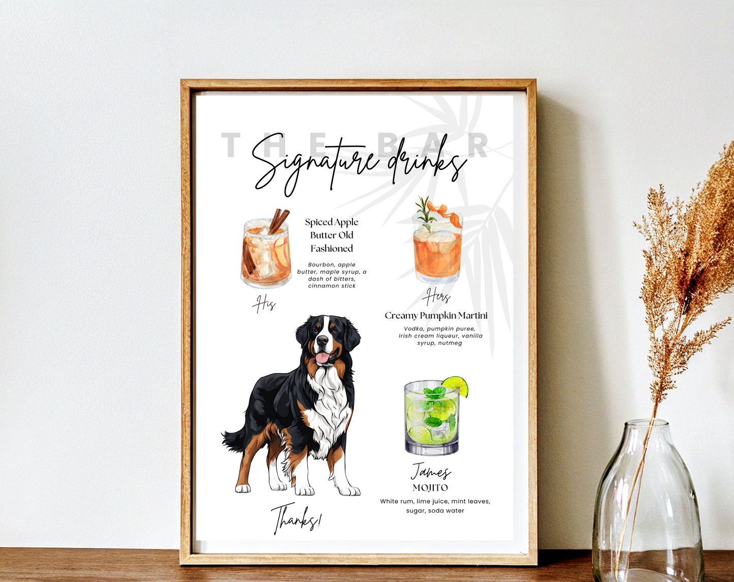 Wedding Bar Menu with dog