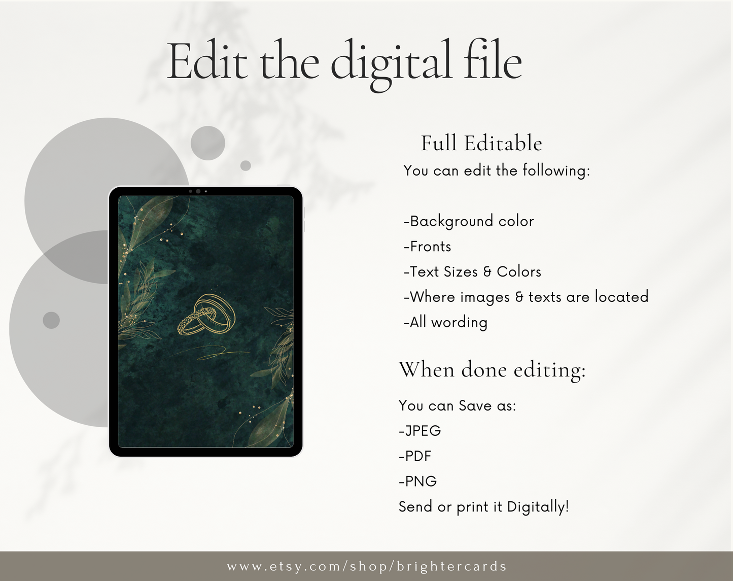 Editable Dark Green Wedding Invitation – Modern Digital Wedding Invite Template, Customizable Printable, Elegant Wedding Card for 2025