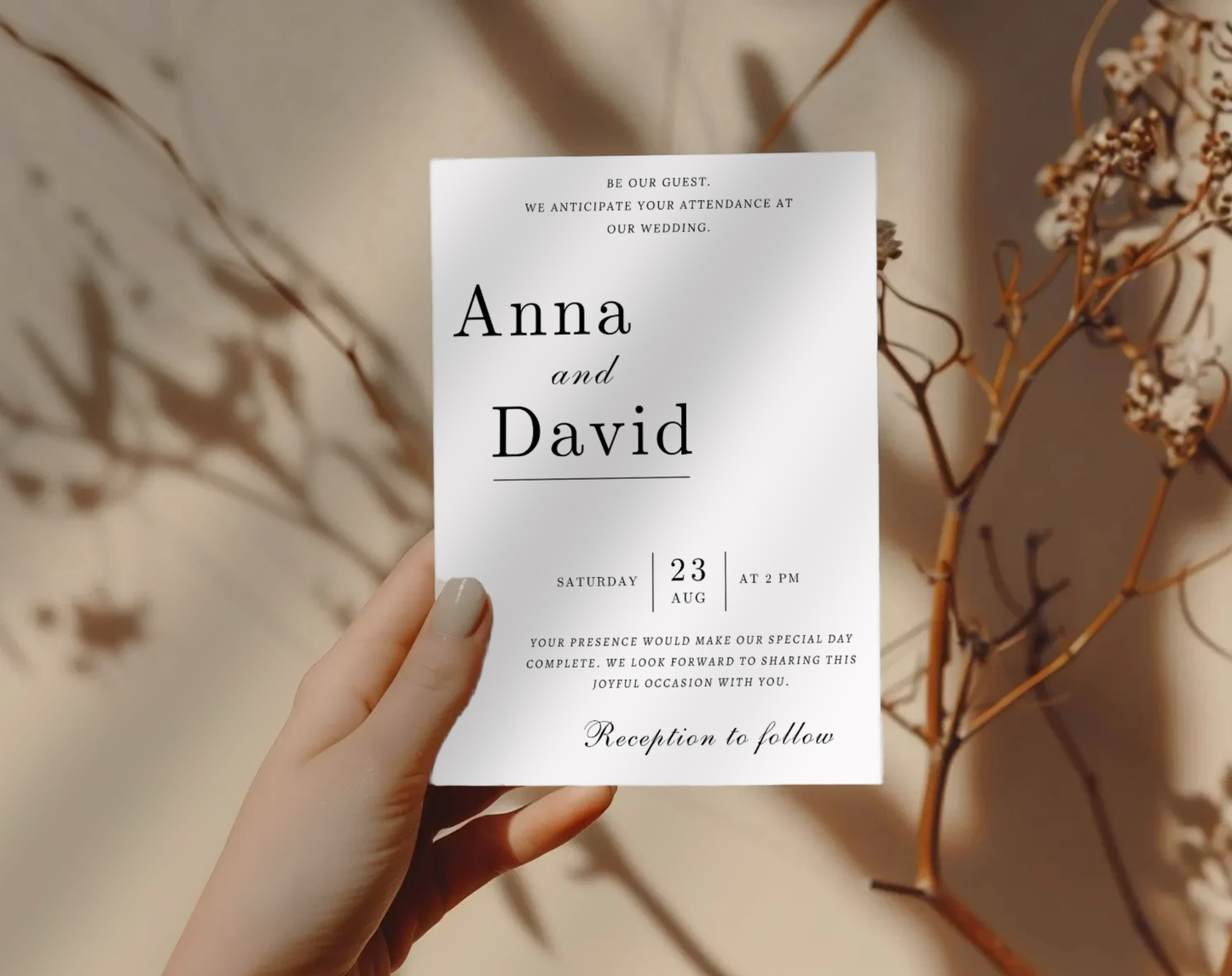 Modern Minimalist Wedding Invitation with QR Code – Printable Invite Suite + RSVP & Details Card