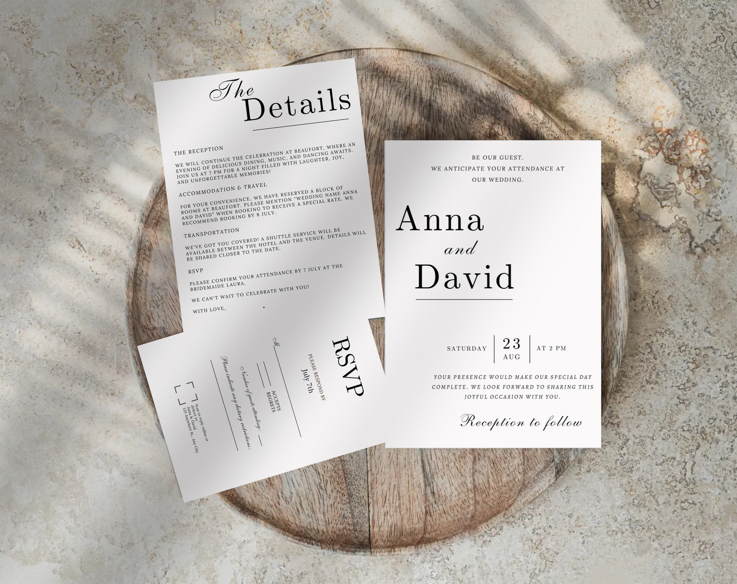 Modern Minimalist Wedding Invitation with QR Code – Printable Invite Suite + RSVP & Details Card
