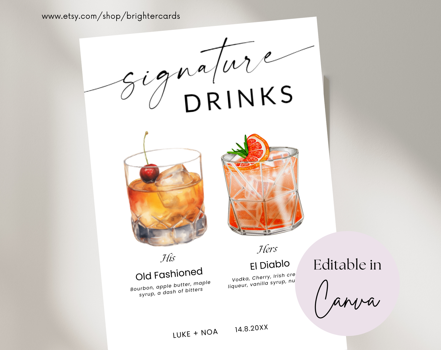 Signature Drink Sign, Bar Menu