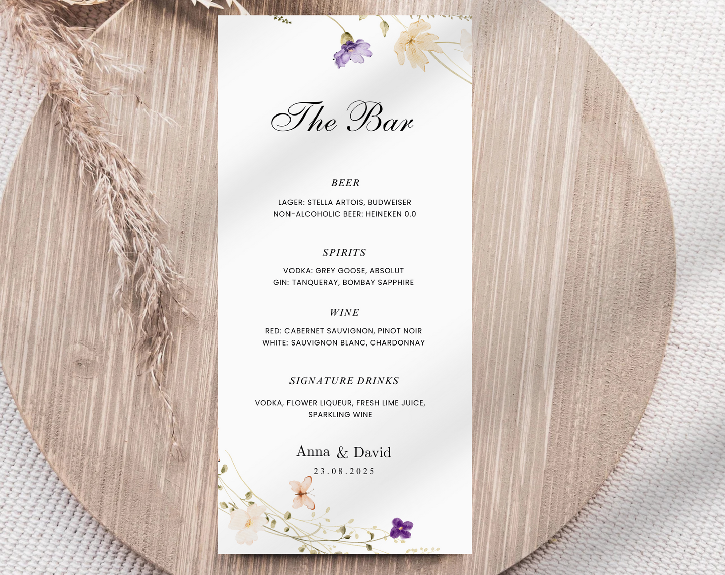 Wildflower Wedding Bar Menu Template | Editable Drink Sign | Custom Wedding Drink Menu | Instant Download | Boho & Rustic Wedding Decor