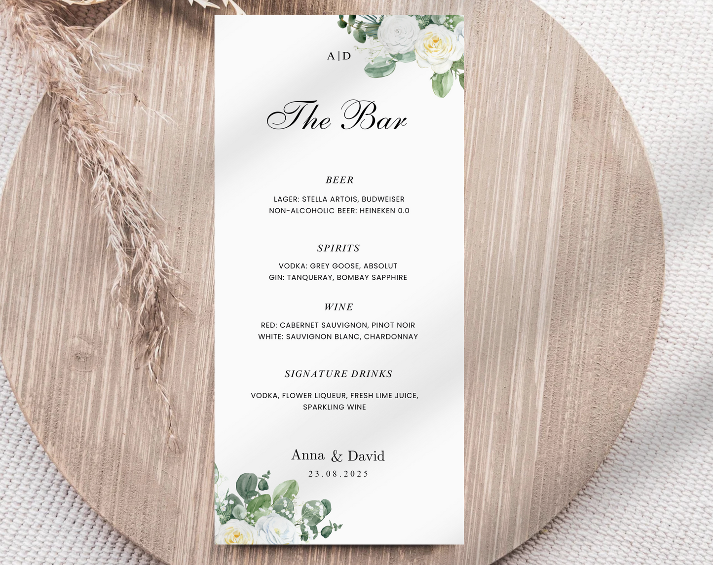Botanical Wedding Bar Menu Template | Editable Drink Sign | Greenery Wedding Drink Menu | Custom Wedding Bar Sign | Instant Download