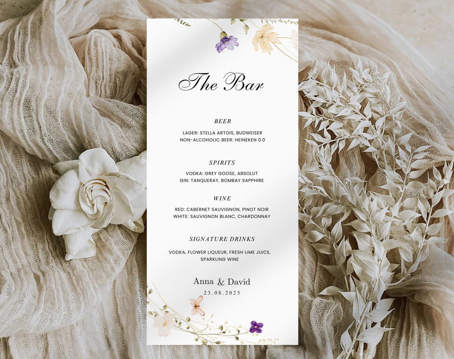 Wildflower Wedding Bar Menu Template | Editable Drink Sign | Custom Wedding Drink Menu | Instant Download | Boho & Rustic Wedding Decor