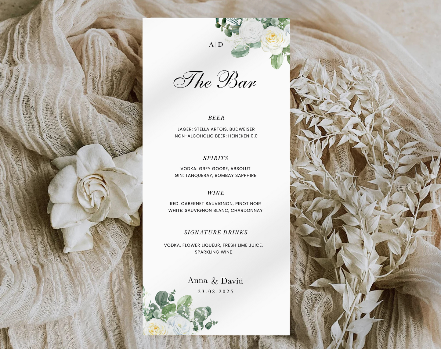 Botanical Wedding Bar Menu Template | Editable Drink Sign | Greenery Wedding Drink Menu | Custom Wedding Bar Sign | Instant Download