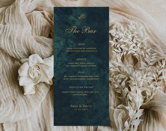 Gold & Dark Green Wedding Bar Menu Template | Editable Drink Menu | Elegant Wedding Bar Sign | Instant Download | Luxury Wedding Decor