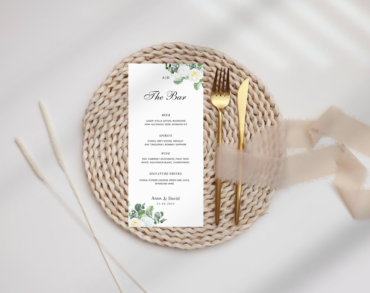 Botanical Wedding Bar Menu Template | Editable Drink Sign | Greenery Wedding Drink Menu | Custom Wedding Bar Sign | Instant Download