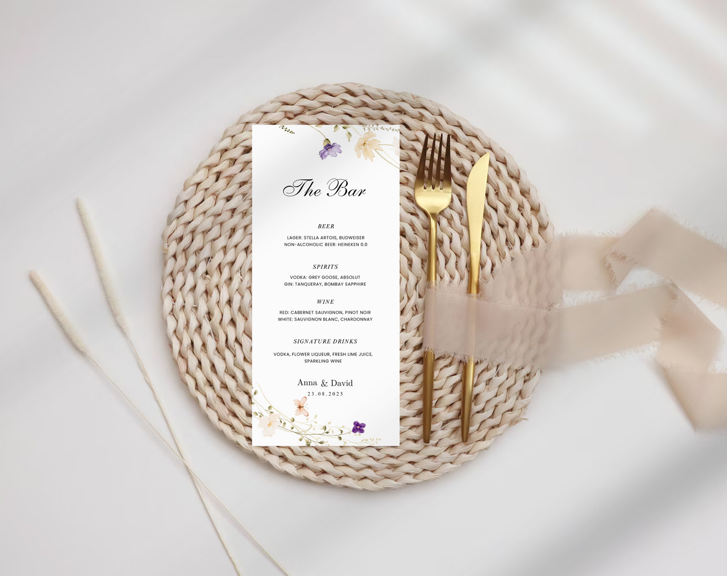 Wildflower Wedding Bar Menu Template | Editable Drink Sign | Custom Wedding Drink Menu | Instant Download | Boho & Rustic Wedding Decor