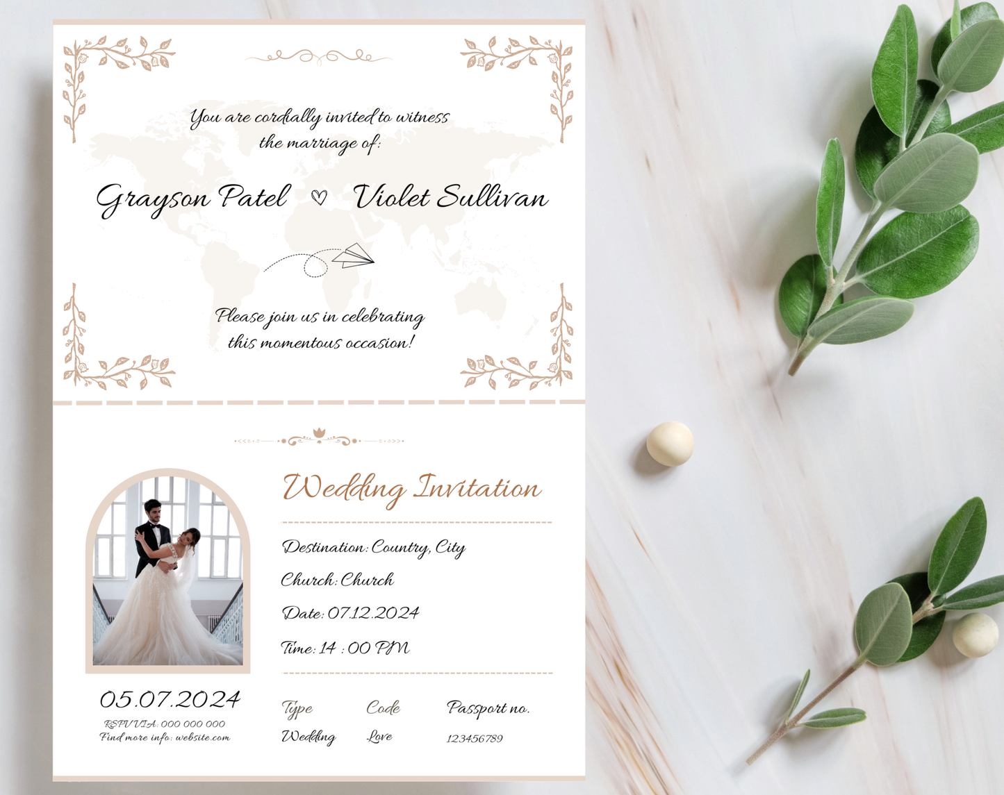 Digital Boarding Pass Wedding Invitation – Editable Travel-Themed Ticket for Destination Weddings