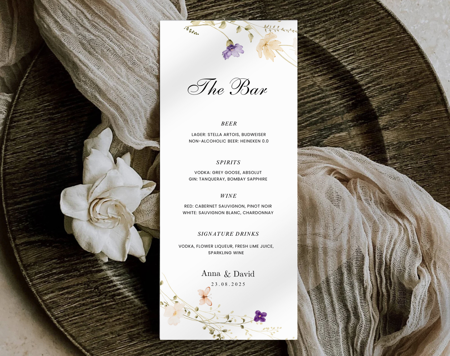 Wildflower Wedding Bar Menu Template | Editable Drink Sign | Custom Wedding Drink Menu | Instant Download | Boho & Rustic Wedding Decor