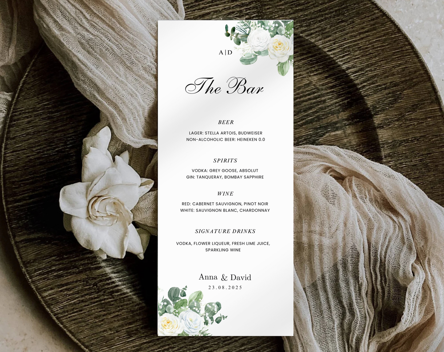 Botanical Wedding Bar Menu Template | Editable Drink Sign | Greenery Wedding Drink Menu | Custom Wedding Bar Sign | Instant Download