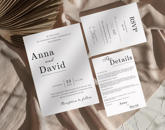 Modern Minimalist Wedding Invitation with QR Code – Printable Invite Suite + RSVP & Details Card